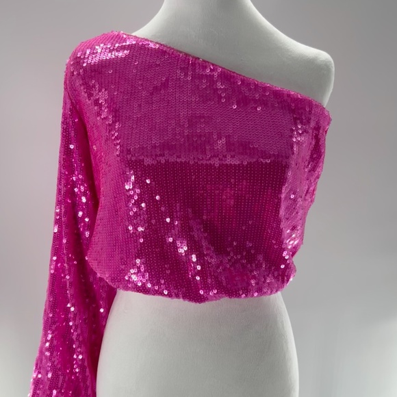 Sexy Hot Pink Sequin MUMU SZ SM Top Girls Night Out Clubbing Party - Picture 3 of 11